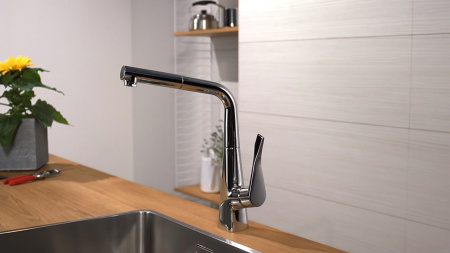Смеситель для кухонной мойки hansgrohe Metris M71 320, с вытяжным изливом 14821000, хром