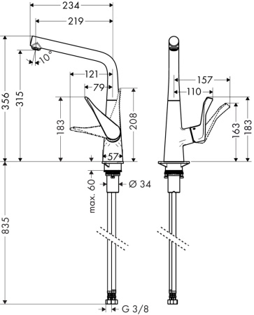 Смеситель для кухонной мойки hansgrohe Metris M71 320 14822800, под сталь