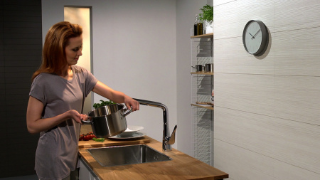 Смеситель для кухонной мойки hansgrohe Metris Select M71 320, с вытяжным изливом 14884800, под сталь