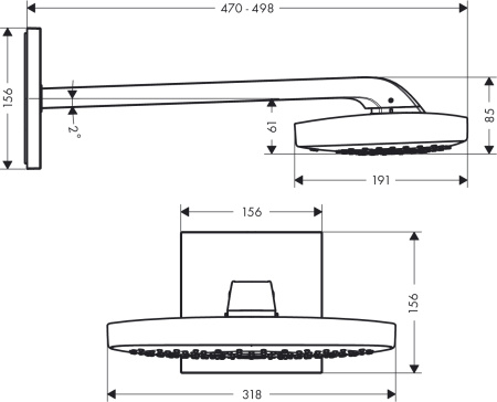 Верхний душ hansgrohe Raindance Select E 300 3jet с настенным кронштейном скрытого монтажа 26468400, белый/хром