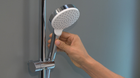 Душевой гарнитур hansgrohe Crometta 100 1jet EcoSmart со штангой 90 см 26539400, белый/хром