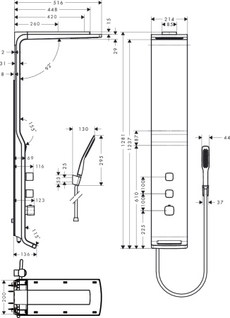 Душевая панель hansgrohe Raindance Lift 180 2jet с термостатом 27008400, белый/хром