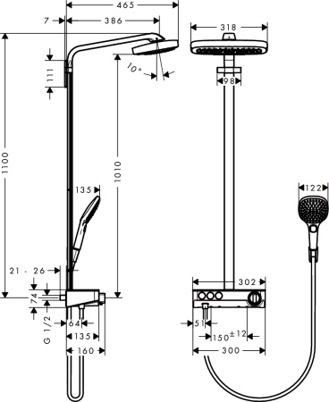 Душевая система hansgrohe Raindance Select E 300 3jet с термостатом ShowerTablet Select 300 27127400, белый/хром