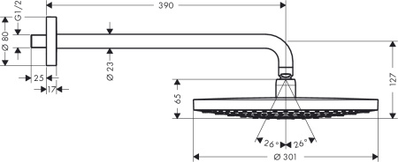 Верхний душ hansgrohe Raindance Select S 300 2jet с настенным кронштейном 27378400, белый/хром