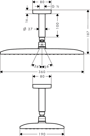 Верхний душ hansgrohe Raindance E 360 1jet с потолочным кронштейном 27381000, хром