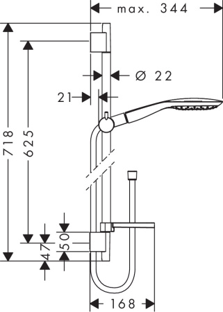 Душевой гарнитур hansgrohe Raindance Select E 150 3jet со штангой 65 см и мыльницей 27856000, хром