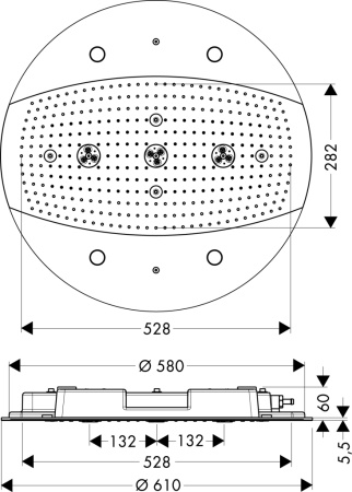 Верхний душ hansgrohe Raindance Rainmaker 600 3jet с потолочным креплением скрытого монтажа, с подсветкой 26117000, хром