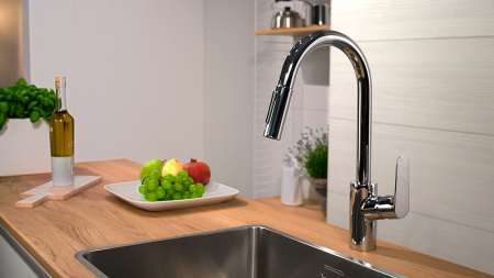 Смеситель для кухонной мойки hansgrohe Focus M41 240, с вытяжным душем 2jet 31815000, хром
