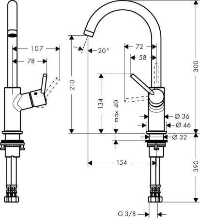 Смеситель для раковины hansgrohe Talis 210 со сливным клапаном Push-Open 32080000, хром