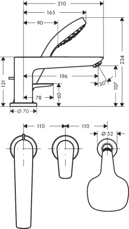 Внешняя часть смесителя для ванны hansgrohe Talis E на край ванны, на 3 отверстия 71731000, хром