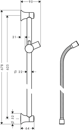 Душевая штанга hansgrohe Unica Classic 65 см со шлангом 27617000, хром