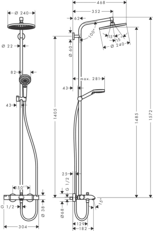 Душевая система hansgrohe Crometta S 240 1jet с термостатом для ванны 27320000, хром