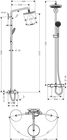 Купить Душевая система hansgrohe Croma 220 Showerpipe с