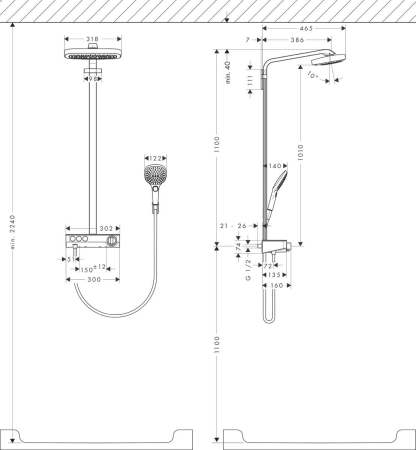 Душевая система hansgrohe Raindance Select E 300 3jet с термостатом ShowerTablet Select 300 27127000, хром