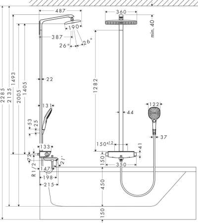 Душевая система hansgrohe Raindance E 360 1jet с термостатом для ванны 27113000, хром