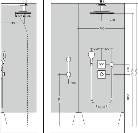 Верхний душ hansgrohe Rainmaker Select 460 2jet с потолочным кронштейном скрытого монтажа 24004600, черный/хром