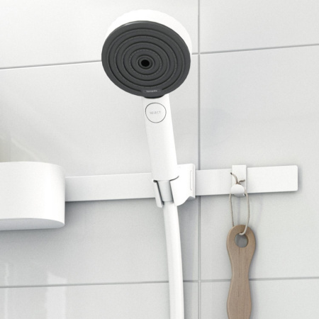 Держатель ручного душа hansgrohe WallStoris с креплением на штангу и регулировкой высоты 27917700, матовый белый