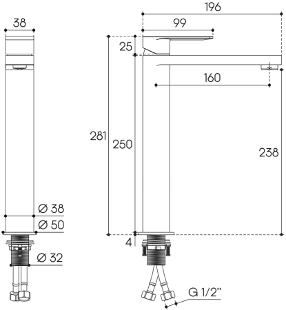 Смеситель для раковины Aqueduto GEOMETRICO GEO0300, хром