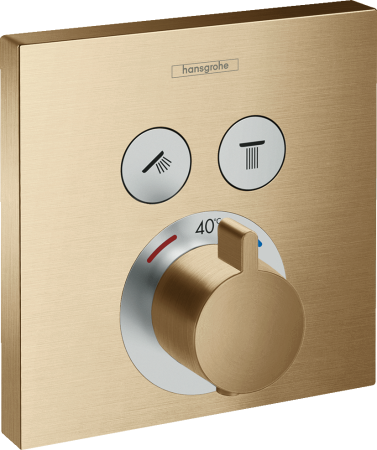 Внешняя часть термостата для душа hansgrohe ShowerSelect скрытого монтажа на 2 потребителя 15763140, шлифованная бронза