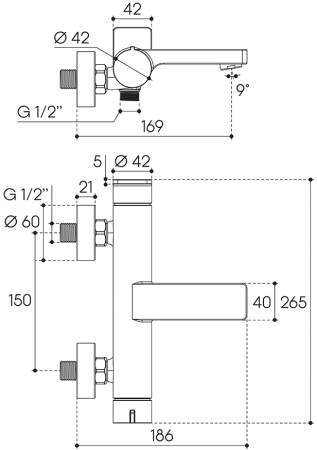 Смеситель для ванны Aqueduto GEOMETRICO GEO0645, оружейная сталь