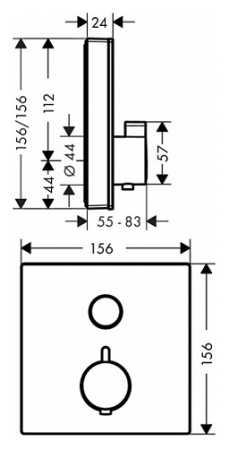 Внешняя часть термостата для душа hansgrohe ShowerSelect Glass скрытого монтажа на 1 потребителя 15737600, черный/хром 