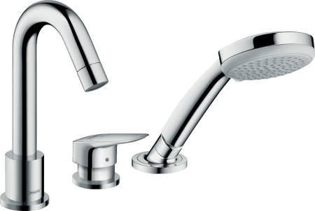 Внешняя часть смесителя для ванны hansgrohe Logis на край ванны, на 3 отверстия, с душевым гарнитуром 71310000, хром