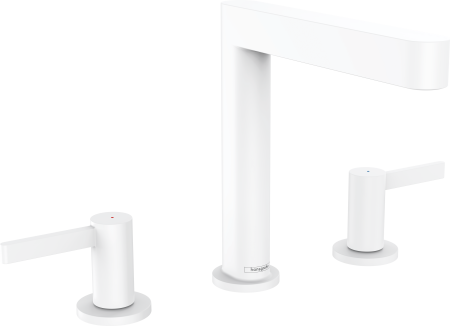 Смеситель для раковины hansgrohe Finoris 160, на 3 отверстия, со сливным клапаном Push-Open 76034700, матовый белый