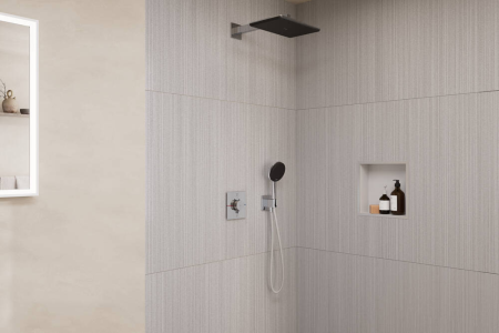 Душевая система hansgrohe Raindance Alive Q Design ShowerSet 210/340 1jet с термостатом ShowerSelect Comfort E, 24620000, хром