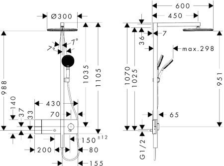 Душевая система hansgrohe Raindance Alive S Showerpipe 300 1jet с термостатом ShowerSelect Comfort, 24582340, шлифованный черный хром