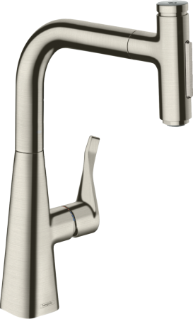 Смеситель для кухонной мойки hansgrohe Metris Select M71 240, с вытяжным душем 2jet 73822800, под сталь