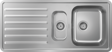 Кухонная мойка hansgrohe S41 S4111-F540 врезная с крылом и двумя чашами 150/340 43342800, нержавеющая сталь