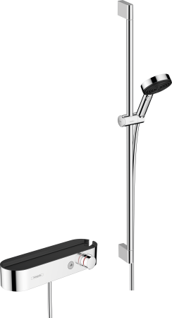 Термостат для душа hansgrohe ShowerTablet Select 400 с душевым гарнитуром Pulsify S и полочкой 24270000, хром