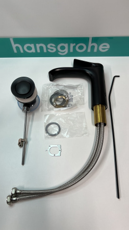 Смеситель для раковины hansgrohe Vivenis 110 со сливным гарнитуром, 75020670/U2, матовый черный, уцененный товар