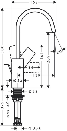 Смеситель для раковины hansgrohe Vivenis 210 с поворотным изливом и сливным гарнитуром, 75030670/U, матовый черный, уцененный товар