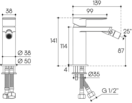 Смеситель для биде Aqueduto GEOMETRICO GEO0545, оружейная сталь