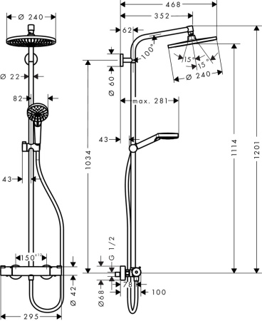 Душевая система hansgrohe Crometta S 240 1 режим с термостатом 27267000, хром
