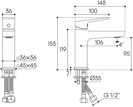 Смеситель для раковины Aqueduto CLARO CLA0245, оружейная сталь