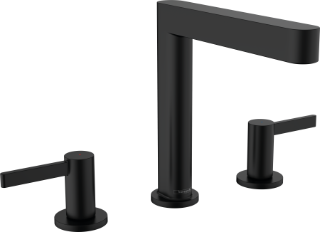 Смеситель для раковины hansgrohe Finoris 160, на 3 отверстия, со сливным клапаном Push-Open 76034670, матовый черный