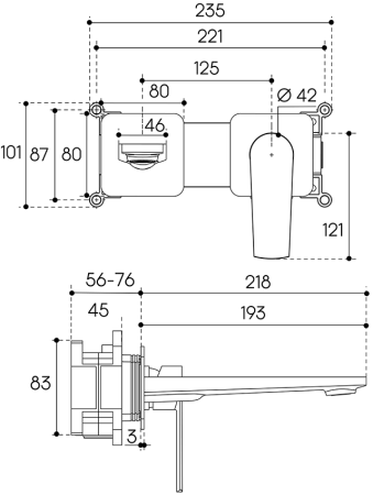 Смеситель настенный для раковины Aqueduto LINHA LIN0450 со скрытой частью, шлифованное золото