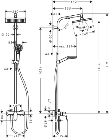 Душевая система hansgrohe Crometta E 240 со смесителем для душа 27284000, хром
