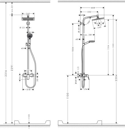 Душевая система hansgrohe Crometta E 240 со смесителем для душа 27284000, хром