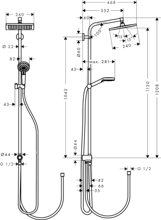 Душевая система hansgrohe Crometta E 240 1jet EcoSmart Reno с переключателем потоков 27289000, хром