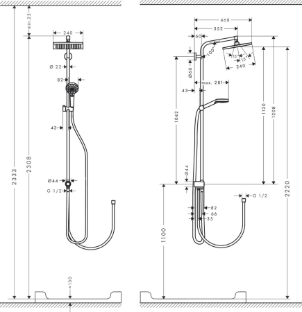 Душевая система hansgrohe Crometta E 240 1jet EcoSmart Reno с переключателем потоков 27289000, хром