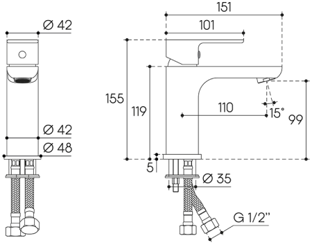 Смеситель для раковины Aqueduto BASE BAS0200, хром