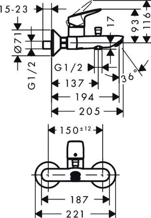 Смеситель для ванны hansgrohe Logis 71400000/U1, хром, уцененный товар