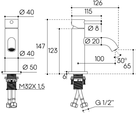 Смеситель для раковины Aqueduto CANO S-size CAN0145, оружейная сталь