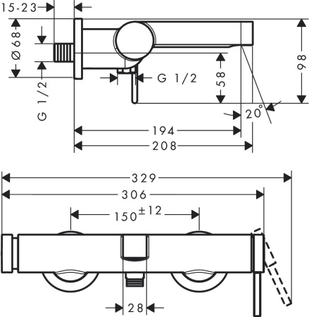 Смеситель для ванны hansgrohe Finoris 76420000/U, хром, уцененный товар