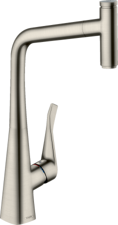 Смеситель для кухонной мойки hansgrohe Metris Select M71 320, с вытяжным изливом, sBox 73803800, под сталь