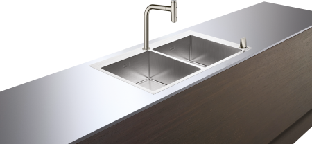 Кухонная комбинация hansgrohe C71-F765-10 врезная, с двумя чашами 370/370 43203800, под сталь