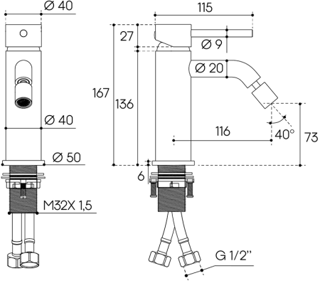 Смеситель для биде Aqueduto CANO CAN0500, хром